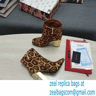 Dolce  &  Gabbana Heel 10.5cm Leather Ankle Boots Leopard Print Brown with DG Karol Heel 2021